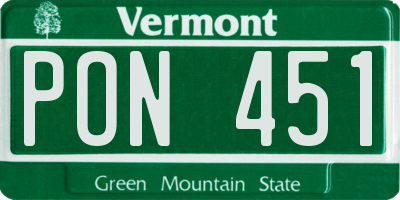 VT license plate PON451