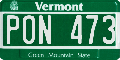 VT license plate PON473