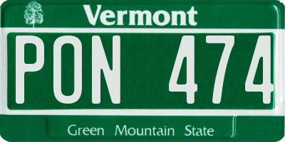 VT license plate PON474