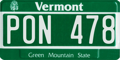 VT license plate PON478