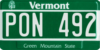 VT license plate PON492