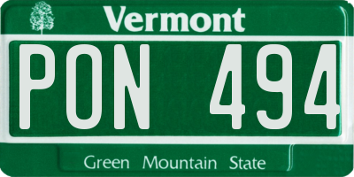 VT license plate PON494