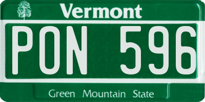 VT license plate PON596