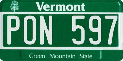 VT license plate PON597