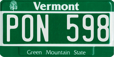 VT license plate PON598