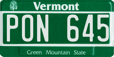 VT license plate PON645