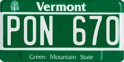 VT license plate PON670