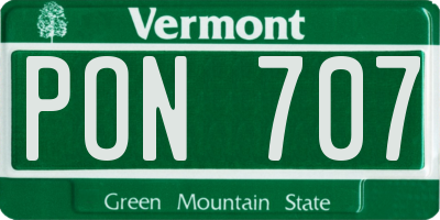 VT license plate PON707