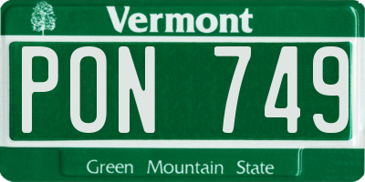 VT license plate PON749