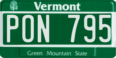 VT license plate PON795