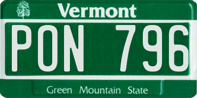 VT license plate PON796