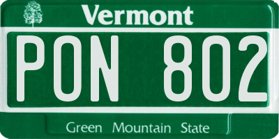 VT license plate PON802
