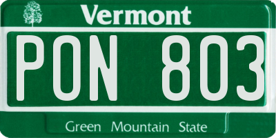 VT license plate PON803