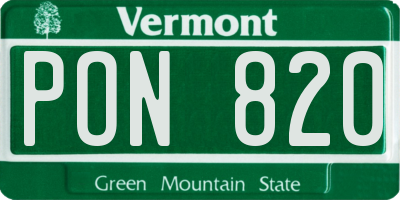 VT license plate PON820