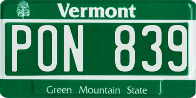 VT license plate PON839