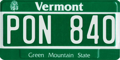 VT license plate PON840