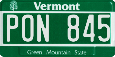 VT license plate PON845