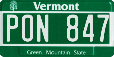 VT license plate PON847