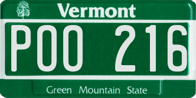 VT license plate POO216
