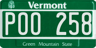 VT license plate POO258
