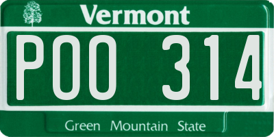 VT license plate POO314
