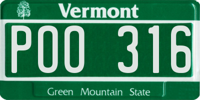 VT license plate POO316