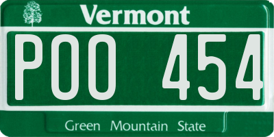 VT license plate POO454