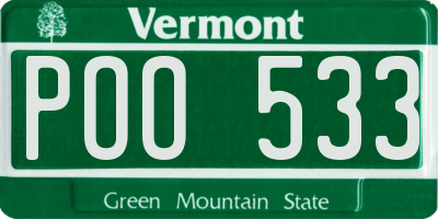 VT license plate POO533
