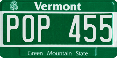 VT license plate POP455