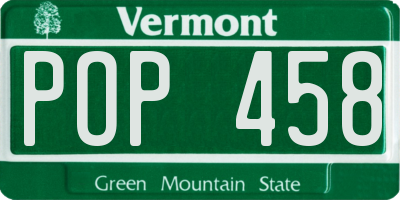 VT license plate POP458