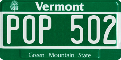 VT license plate POP502
