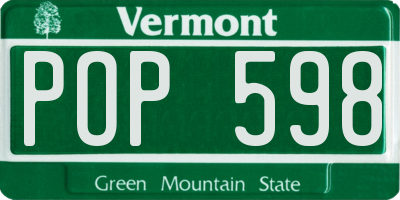 VT license plate POP598