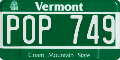 VT license plate POP749