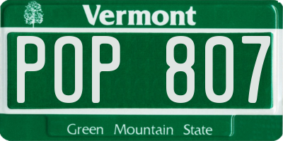 VT license plate POP807