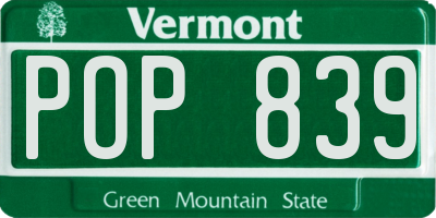 VT license plate POP839