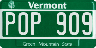 VT license plate POP909