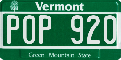 VT license plate POP920