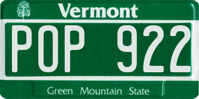 VT license plate POP922