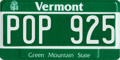 VT license plate POP925