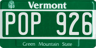 VT license plate POP926