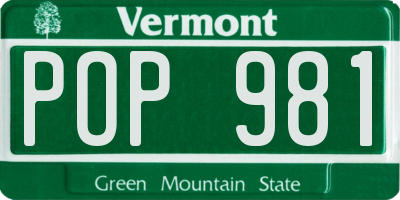 VT license plate POP981