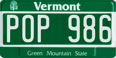 VT license plate POP986