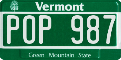 VT license plate POP987