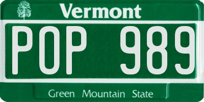 VT license plate POP989