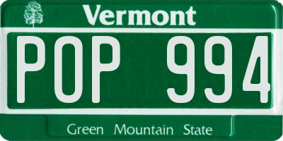 VT license plate POP994