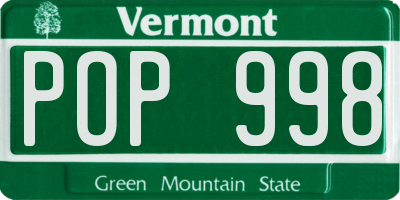 VT license plate POP998