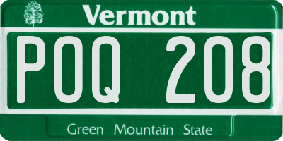 VT license plate POQ208