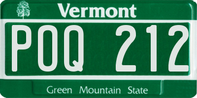 VT license plate POQ212