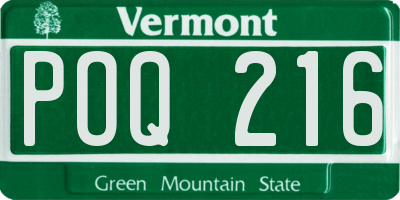 VT license plate POQ216