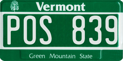 VT license plate POS839